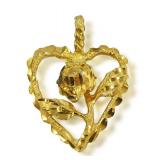14K Yellow Gold Heart and Rose Pendant