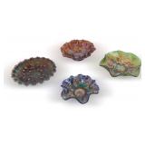 (4) Carnival Glass Bowls with Embossed Designs