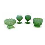 (4) Green Opalescent Glass Vessels