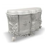 Ornate Silver Painted Credenza with Elaborate Carved Details