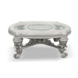 Ornately Carved Coffee Table with Glass Inserts and Silver Color Finish