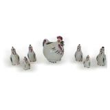 1940s Shawnee Pottery Chanticleer Rooster Pitcher and (6) Salt and Pepper Shakers