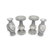 4-Piece Silver Glitter and Mosaic Accent Decor Set Including Pedestals and Vases