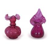 (2) Fenton Cranberry Opalescent Glass Vases