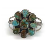 Navajo Sterling Silver Cluster Cuff Bracelet with Sonoran Gold Turquoise Stones