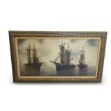 Nautical Oil Painting on Canvas Signed Gaston Pierre