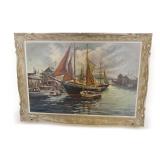 Nicnolas (Nic) Lenz Painting of Boats in Harbor