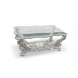 Ornate Silver Color Coffee Table with Etched Glass Top