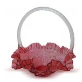Fenton Jacqueline Country Cranberry Glass Brides Basket with Twisted Handle
