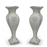 Pair of Mirrored Mosaic Floor Vases with Heart Motifs