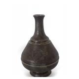Silver Hand Engraved Metal Vase with Elongated Neck and Sturdy Base ...base has some dents...14.16 troy oz.