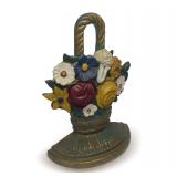 Antique Cast Iron Floral Basket Doorstop