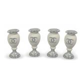 (4) White and Silver Color Interlocking CC Logo Decorative Urns