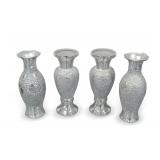 (4) Silver Mirrored Mosaic Vases