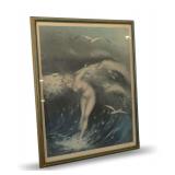 Louis Icart Framed Color Etching Venus in the Waves 1931 Paris
