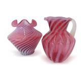 Fenton Cranberry Art Glass Pitcher and Vase