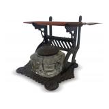 Victorian Era Cast Iron Inkwell Stand with Glass Inkwell and Dip Pen