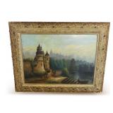 Framed Oil Painting of Castle Scene