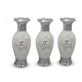 (3) Decorative Vases with Mosaic and Rhinestone Accents