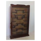 Asian Hardwood Wall Hanging Curio Cabinet with Glass Door and Staggered Shelves