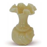 Fenton Glass Vase in Opalescent Cream Color with Ruffled Rim