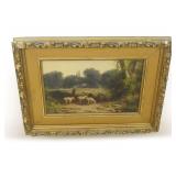 Framed Landscape with Sheep Painting Signed W. Bruce