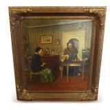 Framed Interior Scene Signed Painting
