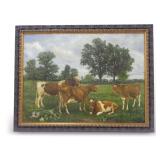 G.S. Truesdell Pastoral Oil Painting of Cows, Dated 1883