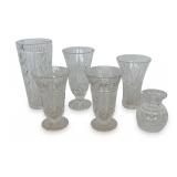 (6)  Etched Clear Glass Items... Stemware and Vases
