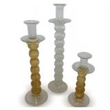 Trio of Murano Glass Stacked Bubbled Design Candle Holders