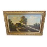 Framed Painting of Sheep and Sheepshed by J. Boutin