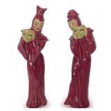 Ceramic Arts Studio Burgundy Color Comedy and Tragedy Figurines