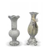 (2) Decorative Silver Vases with Beaded and Mosaic Detailing