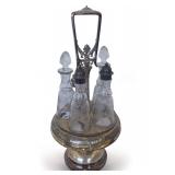 Victorian Era Silverplate Castor Set with Etched Glass Cruets