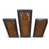 Set of (3) Carved Wood Buddha Wall Panels