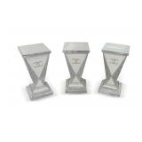 Set of (3) Silver Glitter and Mirrored Pedestal Stands