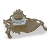 Art Nouveau Style Metal and Glass Inkwell Desk Set