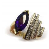 14K 2-Tone Gold Size 6 Ring with Center Amethyst and Diamonds... $5650 Appraisal Replacement Value.