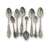 Collection of (7) Decorative Sterling Silver Spoons... total weight 4.255 troy oz.
