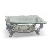 Silver Color Coffee Table with Etched Glass Top and Lower Shelf