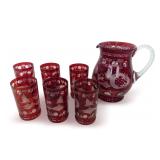Egermann Czechoslovakian Bohemian Glass Pitcher and (6) Tumblers
