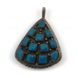 Vintage Navajo Handcrafted Sterling Silver Turquoise Cluster Pendant