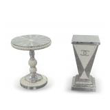 (2) Decorative Pedestal Tables with Mirrored and Pearl Accents