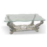 Ornate Silver Color Coffee Table with Etched Glass Top