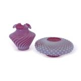 (2) Fenton Art Glass Vessels with Cranberry Hues
