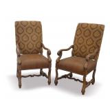 Pair of Vintage Renaissance Style Upholstered Walnut Armchairs