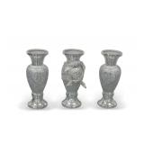 Trio of Silver Mosaic and Glitter Pillar Vases