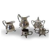 Mid Century Silverplate Coffee and Tea Service Vessels with Clawfoot Legs
