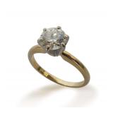 1920s 14K Yellow Gold +/-1.30 carat Old European Cut Diamond Ring