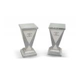 Pair of Silver Glitter Pedestal Stands with Interlocking CC Logo Accents